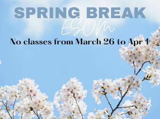 No regular classes will be held during Spring break (March 26 – April 1). Classe…